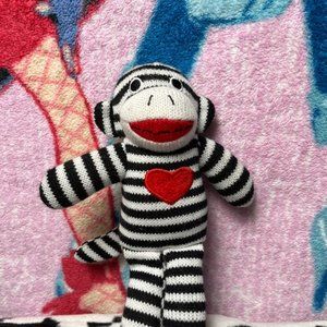 Dan Dee Sock Monkey 10" Plush Black & White Striped w/Red Heart Valentine